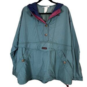 Vintage Columbia Pullover Windbreaker Anorak Teal Hooded Jacket USA Made